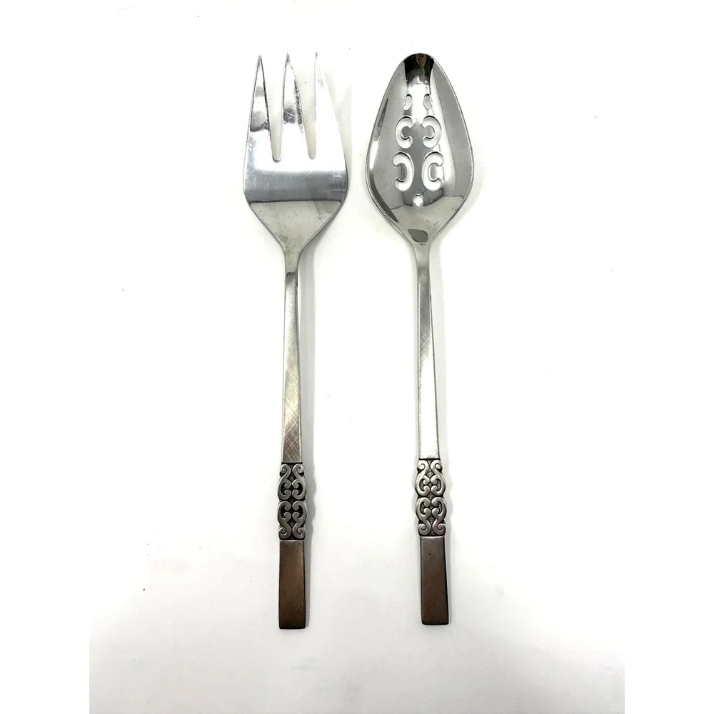 International Stainless Deluxe Danish Scroll Salad‎ Serving Set Fork Spoon